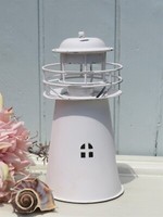 Leuchtturm Lichterhaus Windlicht Maritim Metall Antik Weiß Shabby Deko H.24 Cm