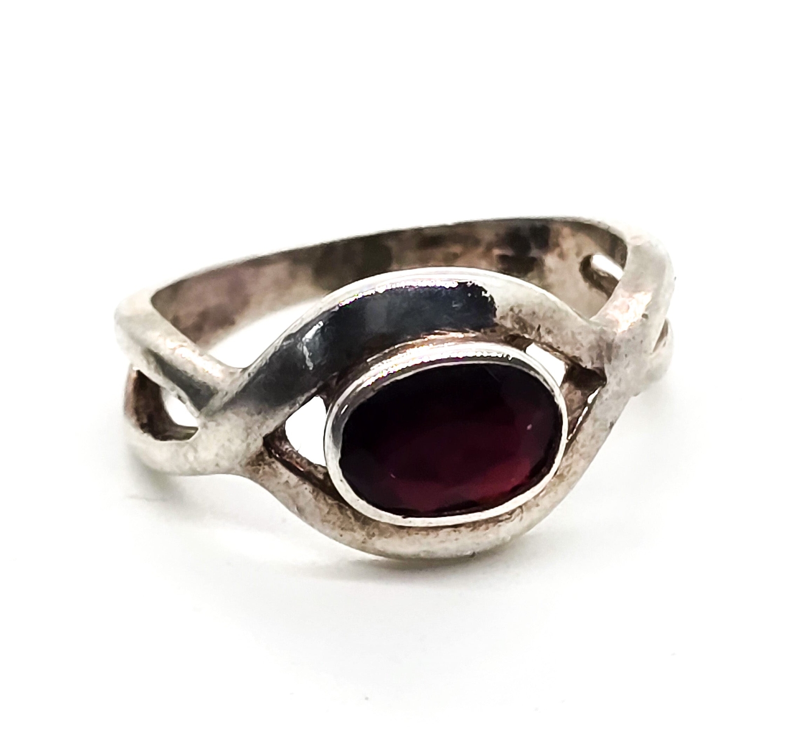 Red Garnet open work twisted split shank sterling… - image 3