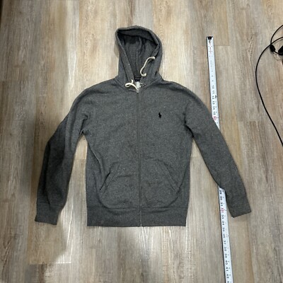 Vintage Polo Ralph Lauren Full Zip Hoodie Grey Men's Small Faded