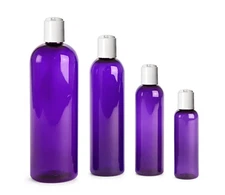 Purple Cosmo Round PET Plastic Bottles Empty With White Disc Cap Lids & Liners