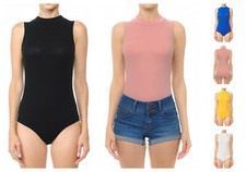 NEW MOCK TURTLE NECK RAYON SPANDEX SLEEVELESS BODYSUIT LEOTARD TOP S M L