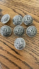VINTAGE (7) SILVER TONED BUTTONS Crest Coat Of Arms- 1” Round