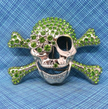 Skull Crossbones Belt Buckle Biker Punk Rhinestones Halloween Cosplay Vtg .A108