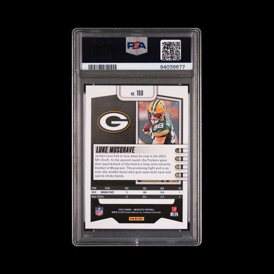 2023 Panini Absolute Football RC # 168 Luke Musgrave PSA 9 POP 1 HGH 2 - Image 3 of 4