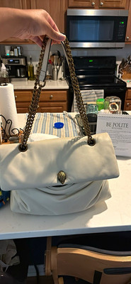 Kurt Geiger White Shoulder Bag Chain Strap Gold Hardware Logo Accent Dust Bag