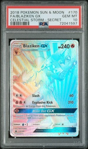 PSA 10 Blaziken GX Celestial Storm Rainbow 170/168 GEM MINT Graded Pokemon Card