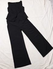 Schwarzer Twill Stretch Business Freizeit Hosen Anzug Weste Schwarz  XL 44