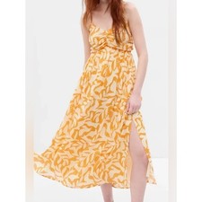 Gap Size Medium Empire Waist Midi Dress Yellow Print