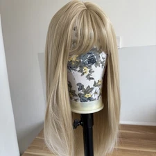 Heat Resistant Hair Long Straight Ash blonde Costume Wig With Bangs