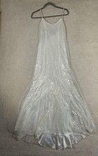 White By Vera Wang Dress Womens 4 White Sequin Tulle Wedding Gown Formal Bridal