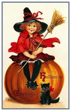 Frances Brundage Halloween # 434 Girl Witch Pumpkin Counted Cross Stitch Pattern