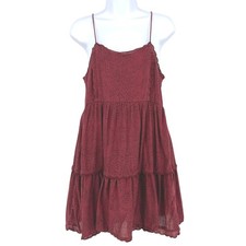Urban Outfitters Hannah Burgundy Ditsy Print Tiered Babydoll Dress Size Small