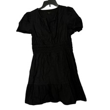 Quince 100%  Organic Cotton Poplin Tiered Mini Dress in Black Smocked - Medium