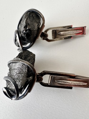 Vintage Mid Century Sterling Silver Brutalist Raw Mineral Cufflinks Pat 2472958 - Picture 6 of 13