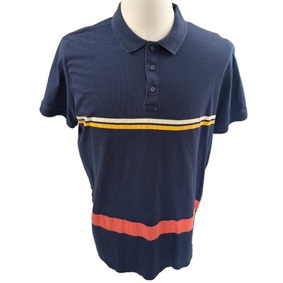 Esprit 80's Navy Blue Retro Striped Short Sleeve Regular Fit Polo Shirt Mens XL