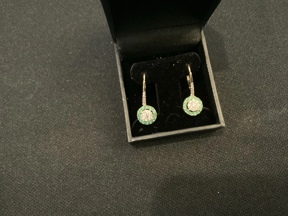Macy’s 14K Yellow Gold Emerald and Diamond Earrings - Eurowire - Image 3 of 4