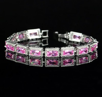 5Ct Emerald Cut Lab Created Pink Sapphire Tennis Bracelet 14K White Gold Plated