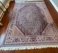 Vintage Karastan Wool Blue Bijar Rug 8' × 10′ Kara Shah Medallion Cream Navy
