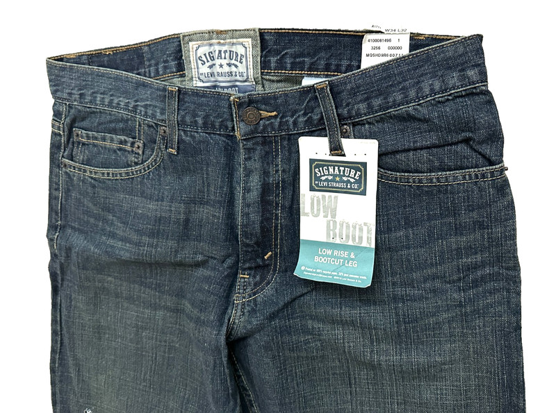 Levis Signature Jeans Mens 32x34 Blue Bootcut Low Rise Dark Denim