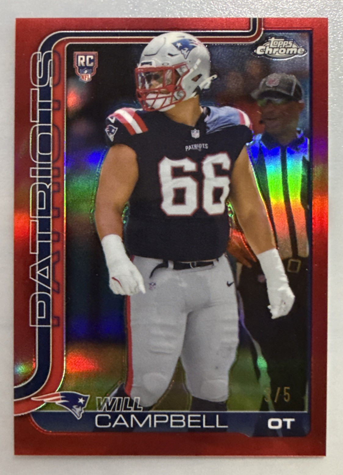 2025 Topps Chrome Football Will Campbell RC #379 Red Refractor /5 Patriots 🔥