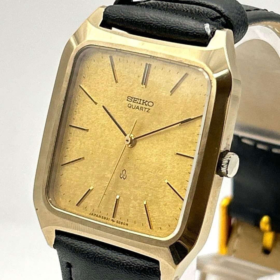 SEIKO Square Rectangular Watch Beige Dial Black S… - image 1