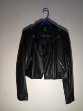 Forever 21 Ladies Black Faux Leather Jacket Size Large Excellent Condition