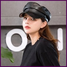 Fashion Unisex PU Leather Military Caps Spring Autumn Sailor Hats for Women Men