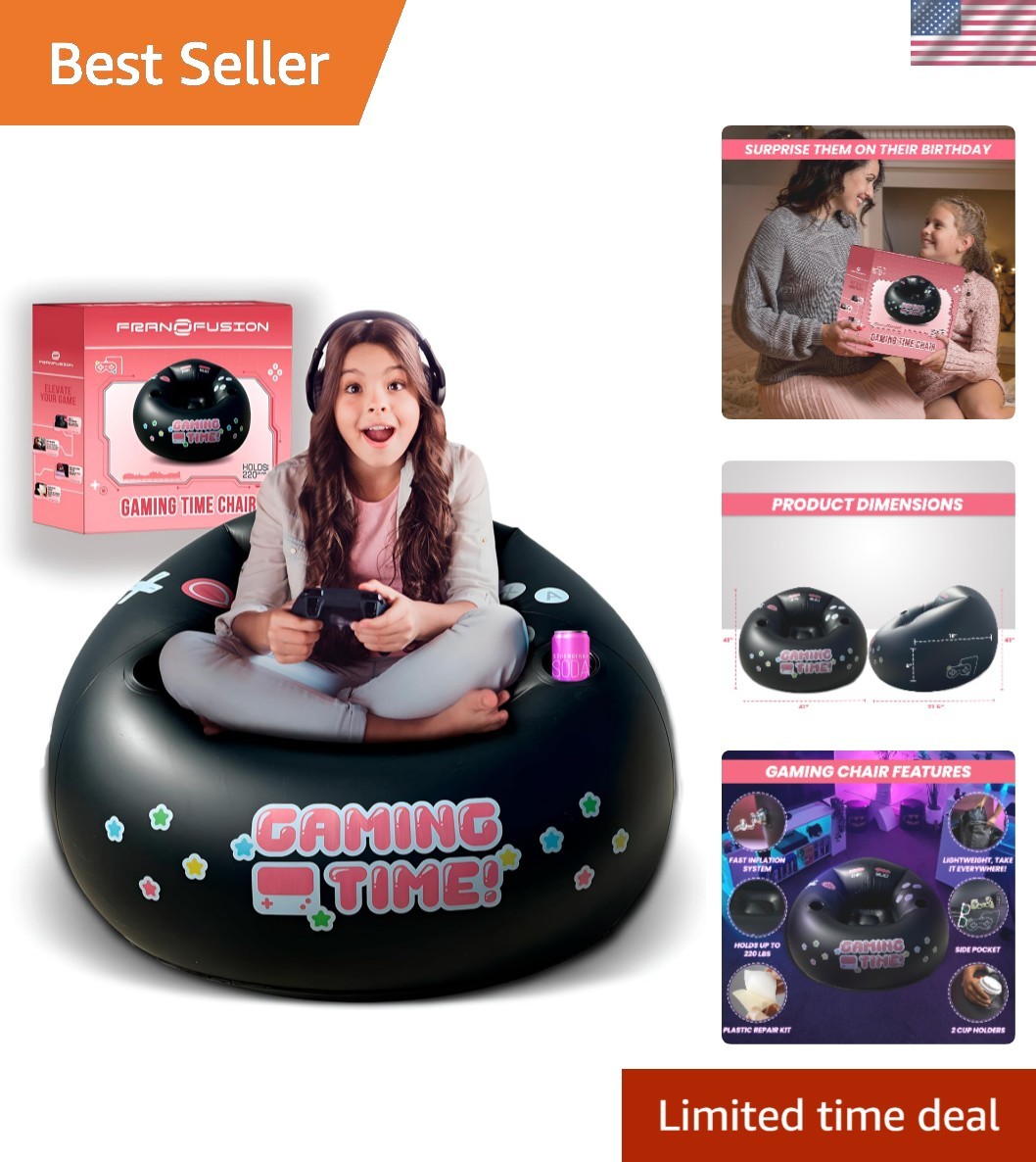 Inflatable Gaming Chair for Kids & Teens with Cup Holders and Side Pocket - T...