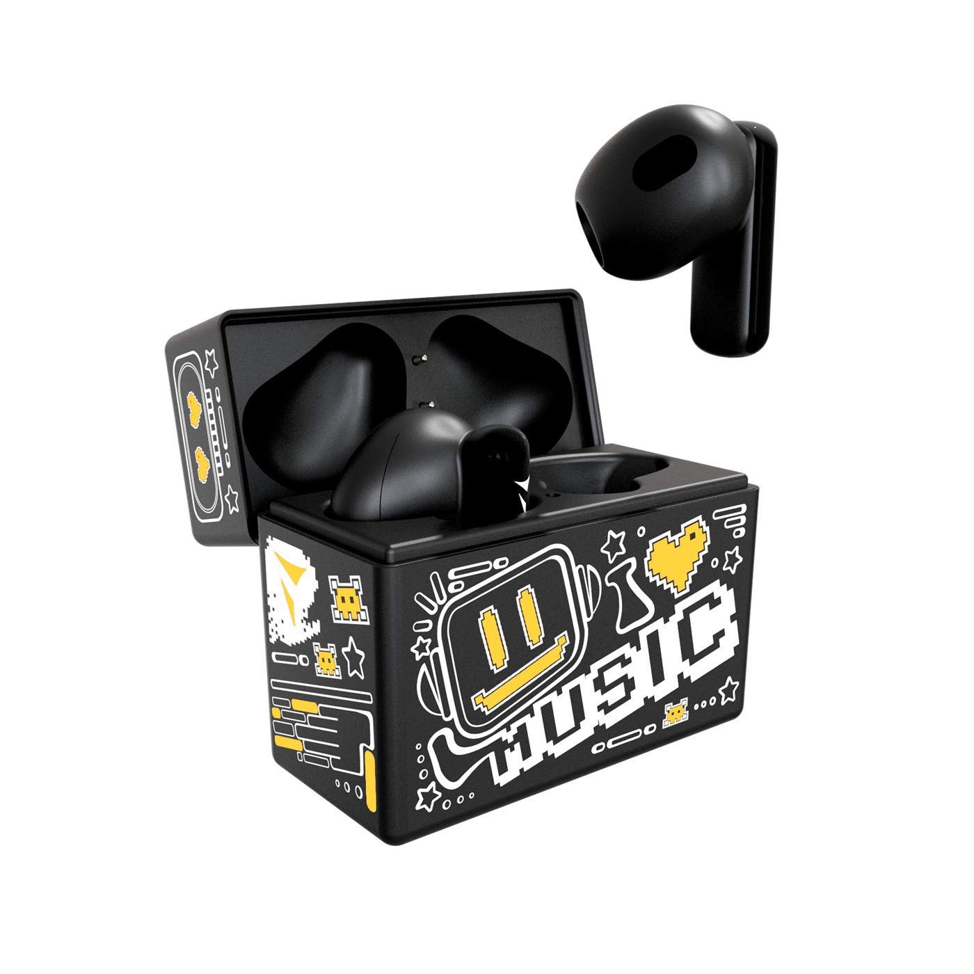 Techmade Auricolari Wireless TM-XM191 Bluetooth 5.3 Pattern Giallo con Custodia