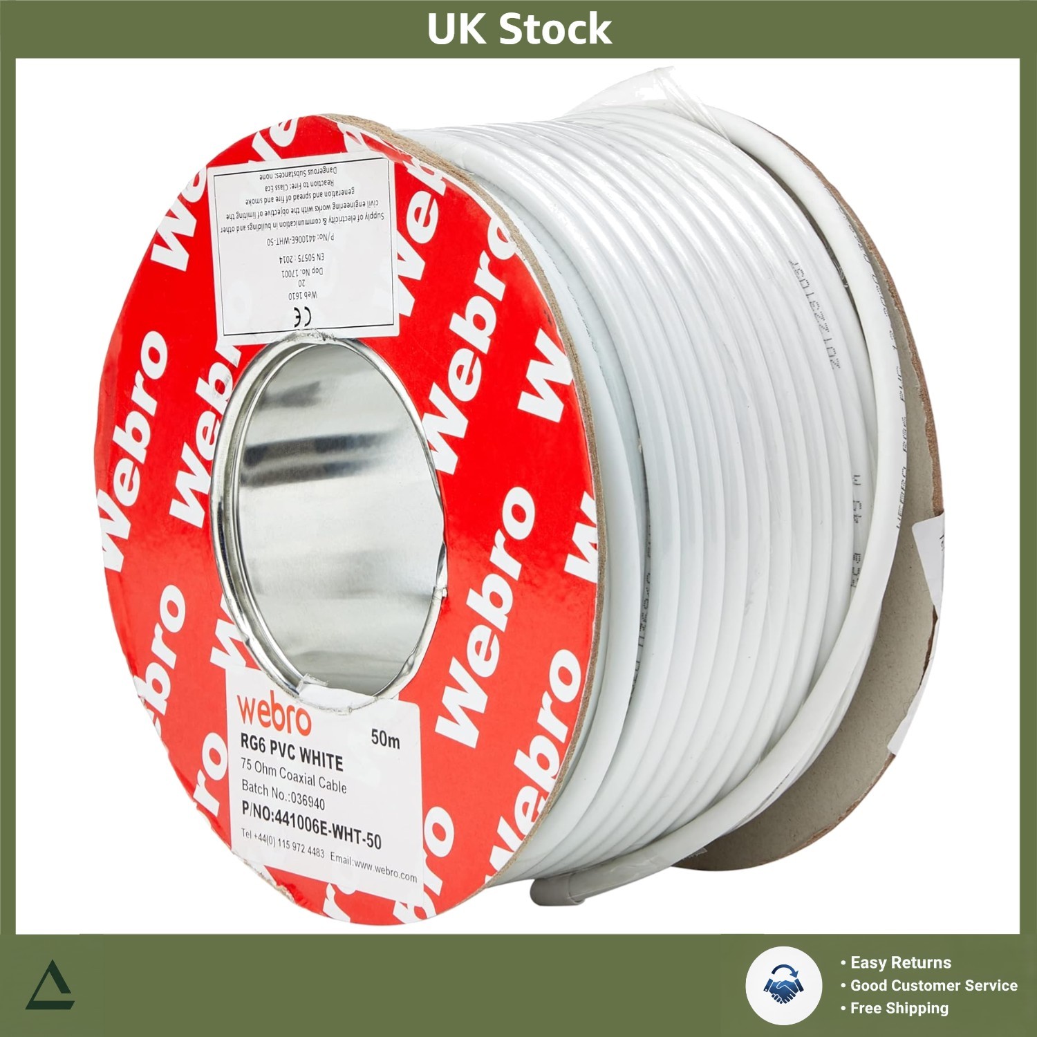 Digital Coaxial TV Aerial Satellite Cable 50m White RG6