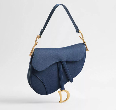 Christian Dior Saddle Bag w/ Strap Deep Ocean Blue Grained Calfskin Brand NEW