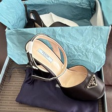 PRADA Women s Black Leather Slingback Block H...