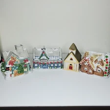 Party Lite Tea Light Houses Lot Of 4 Vintage Christmas Collectible Gingerbread 