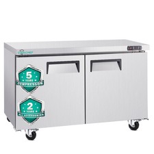 48'' Commercial Undercounter Freezer 2 Doors Stainless Steel Worktop 14.2 Cu.ft