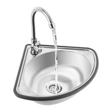 Single Triangle Wash Basin Corner Sink Mini Bar Sink Stainless Steel w/ Faucet