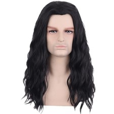 PATTNIUM Black Male Wig Long Wavy for Men Shoulder one size,