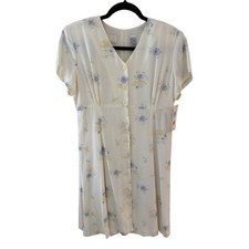 Emma James Floral Button Front Empire Waist Dress Cream Blue Yellow Size 8 NEW