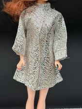 Vintage Barbie Clone Maddie Mod Shimmering Silver Chevron Mini Dress Mego 1970