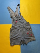 Vintage Y2k Denim Flower Overalls Shorts Large Bibs Embroidered Floral Cargo