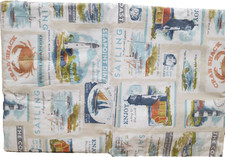 Flannel Back Vinyl Tablecloth w/small cut,52"x70"Oblong,NAUTICAL PATCHWORK,HP,sp