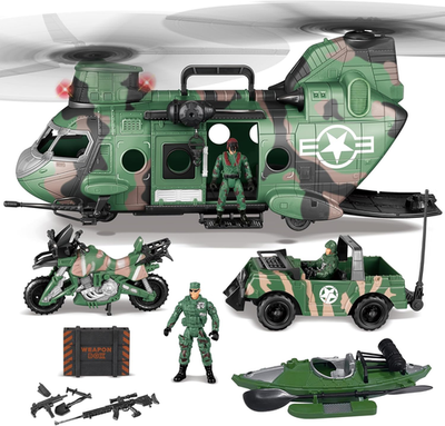 #ad 10 In 1 Military Helicopter Toys Set with Light Sound Trucks Boat Bike Army $69.96