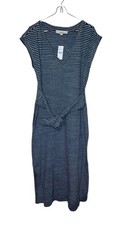 Loft Women's T-Shirt Dress Midi Striped Cap Sleeve V-Neck Belted Waist Small NWT