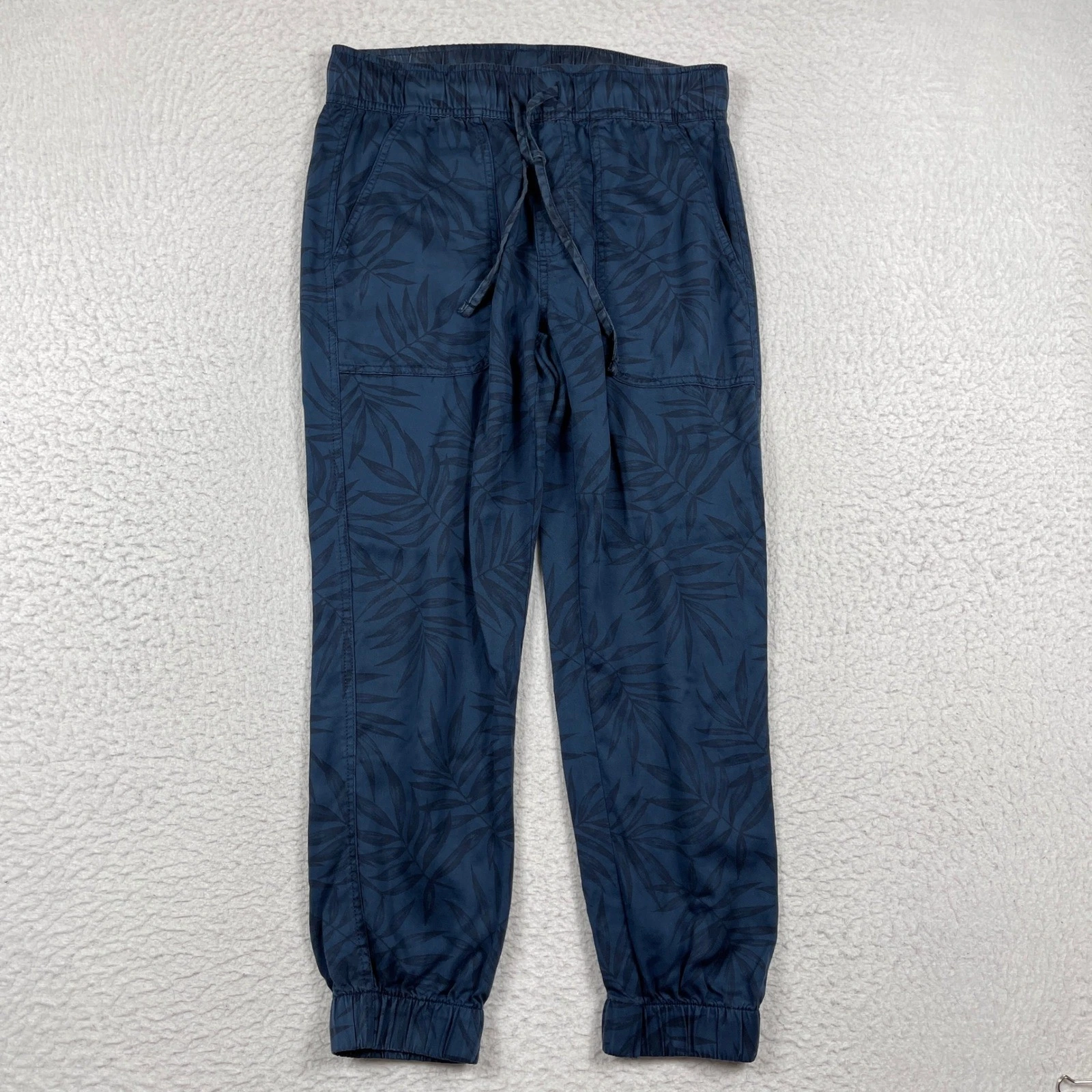 Orvis Jogger Pants Womens Small Navy Blue Tropical Palm Leaf Lyocell Casual