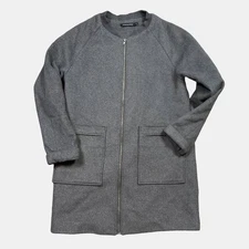 Monoprix Femme Grey Minimalist Full Zip Wool Blend Coat FR 40 / US Wmns Medium