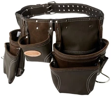 Tanned Leather Contractor's Apron, Durable Construction Tool Belt,Brown,One Size