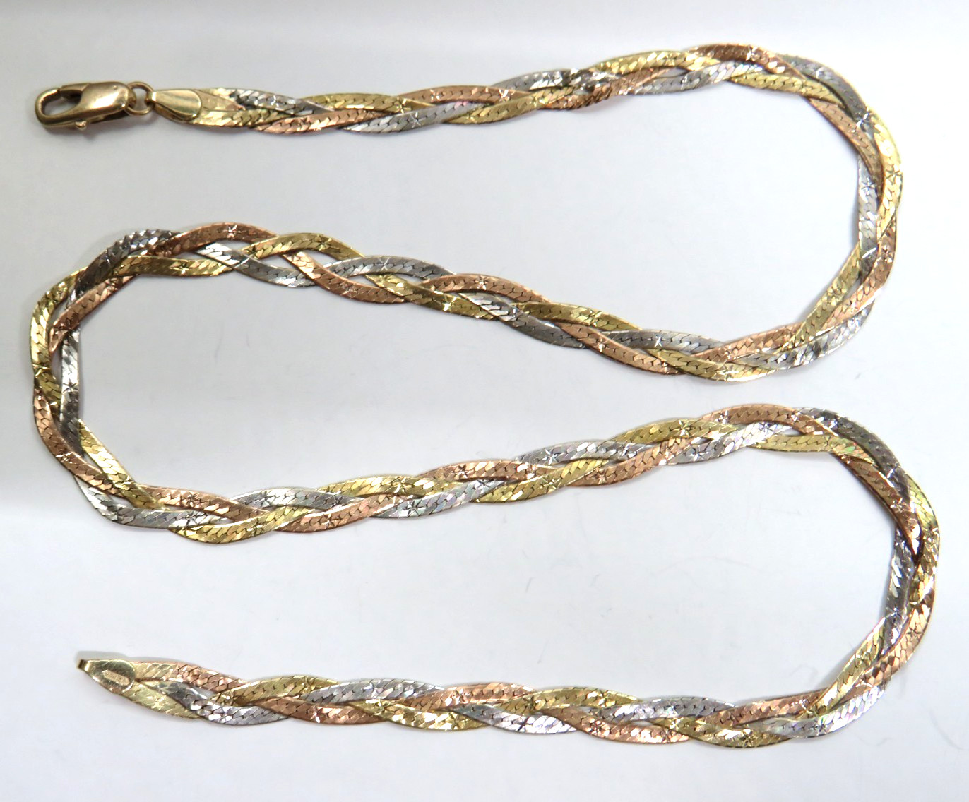 14K GOLD Braided Herringbone CHAIN NECKLACE 16-3/… - image 1