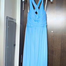 David's Bridal Women’s Blue Chiffon V-Neck Sleeveless Strappy Back Long Gown 6
