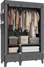 Heavy Duty Temporary Wardrobe Double, Canvas Fabric Portable Closet with Drawers