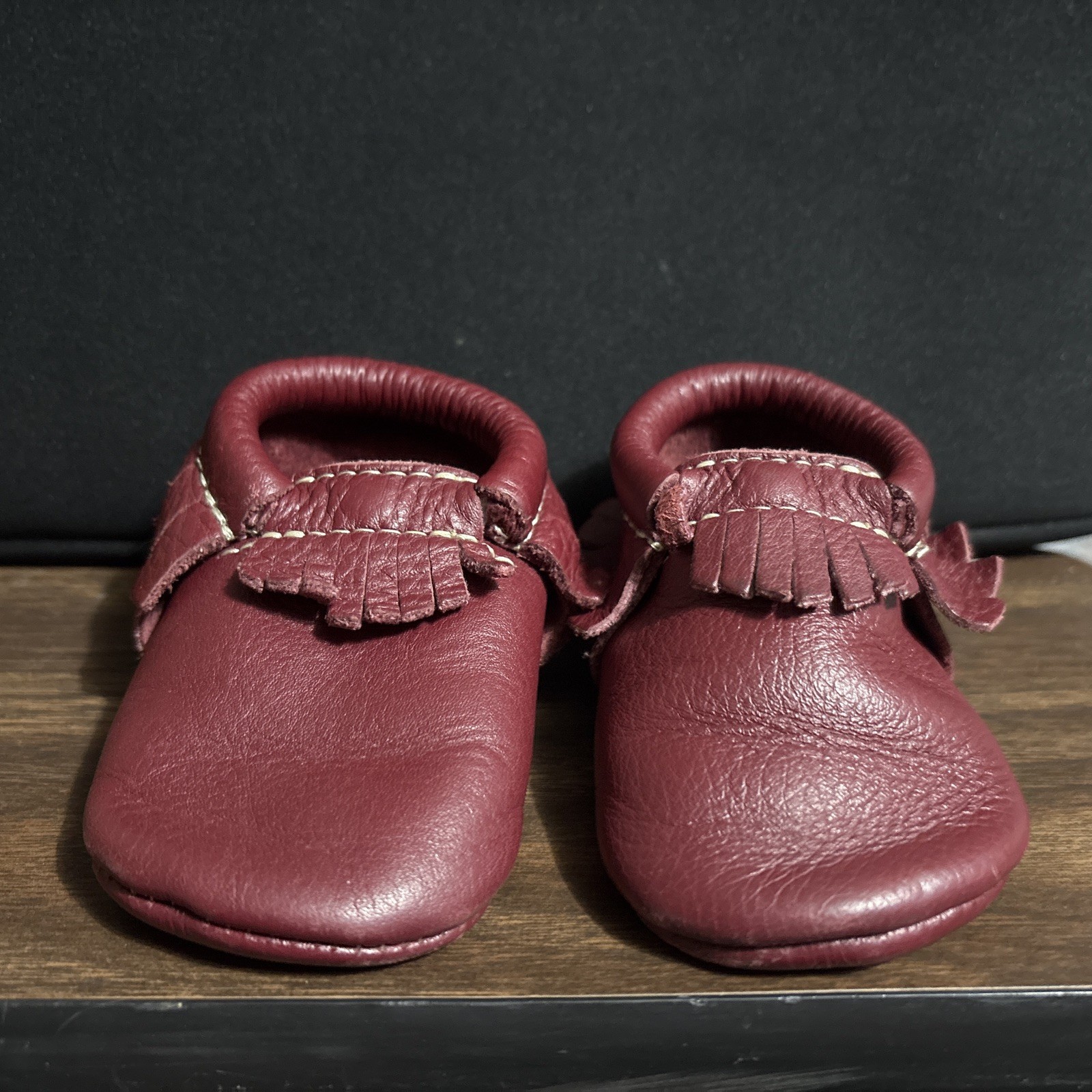 FRESHLY PICKED Burgundy Leather Fringe Moccasins Moccs Size 3 Toddler