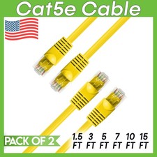2 PACK Cat5e Cable Yellow Cat 5 Patch Cord Ethernet RJ45 Connectors LAN Wire